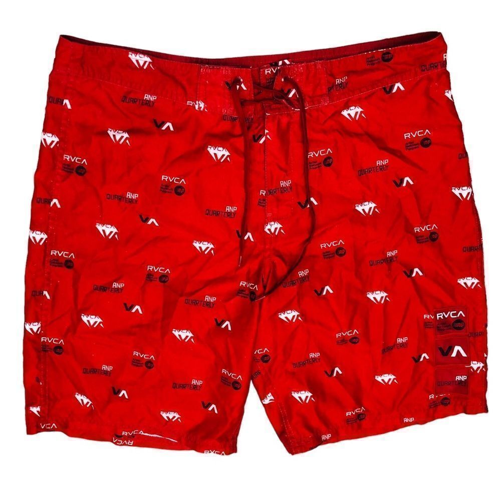 RVCA Artist Network Program Red All Over Logo Print Men’s Board Shorts Sz 36